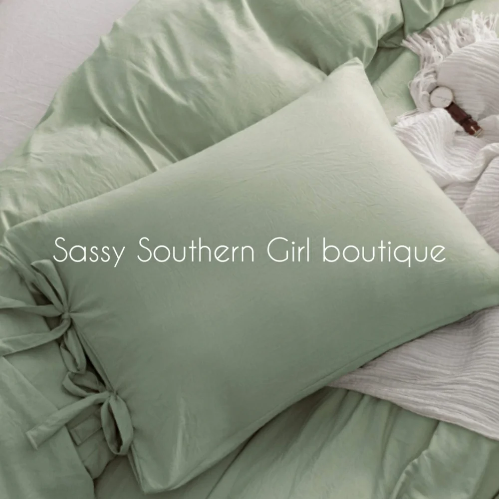 🆕⭐ Softest ever Boho sage green bowtie duvet cover set